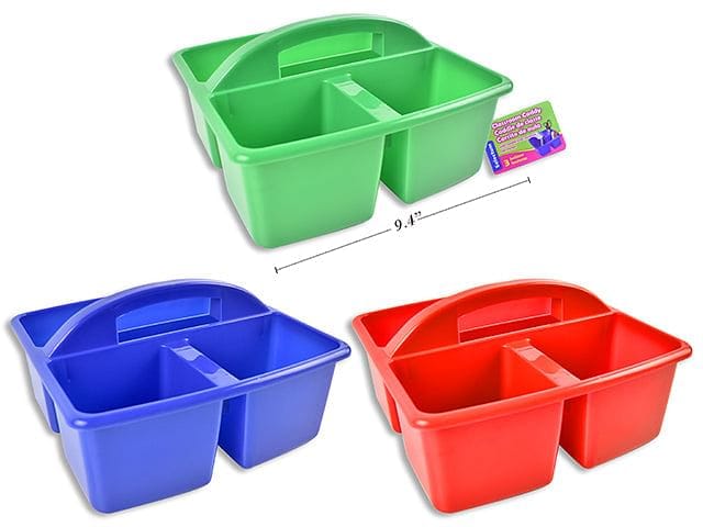 CLASSROOM CADDY 9.37X9.37X5" ASST COLORS W/HANDLE 3 SECTIONS ( 1 LARGE + 2 SMALL (23.8*23.8*12.5CM) - Brantford Surplus