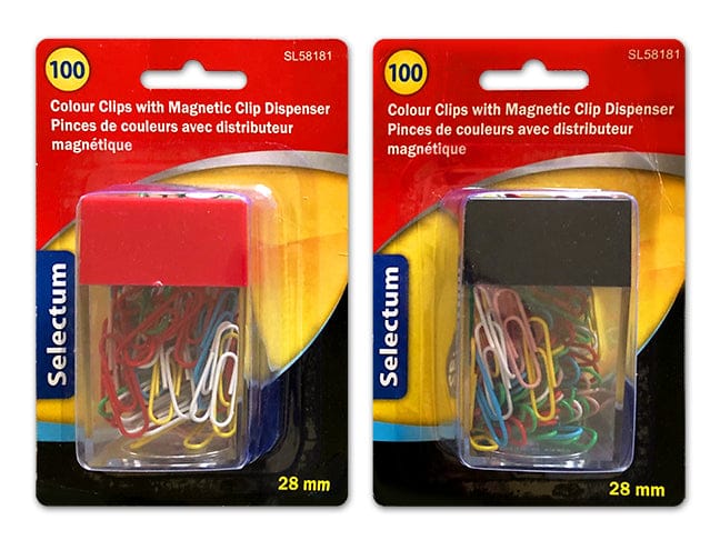 MAGNETIC CLIP DISPENSER W/100 COLOURED CLIPS, 28MM - Brantford Surplus