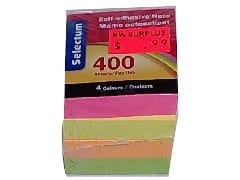 Sticky Neon Colour Notes 4x4cm. 400 sheets Mini