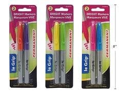 2 PK BRITE COL. PERMANENT MARKERS, ASST COLORS GREEN, BLUE, HOT PINK, PURPLE, ORANGE, RED