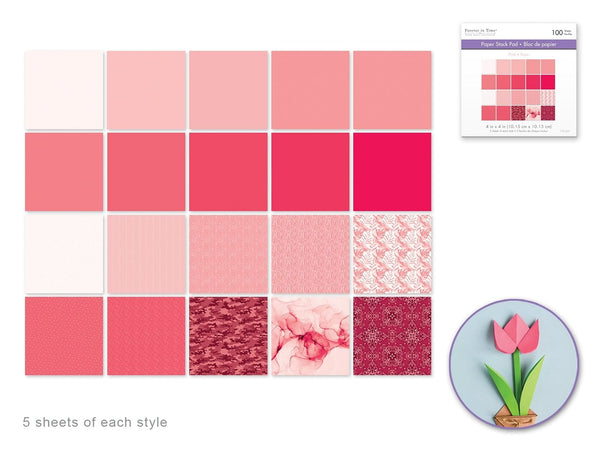 Paper Pad: 4"x4" Color Theme Stack Pad x100 5eax20styles 100GSM A) Pink