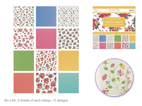 Paper Pads: 6"x6" Perfect Prints Stack Packs x24 Asst G) Dots & Flowers