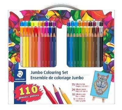 JUMBO COLOURING SET 110 PCS 75 MARKERS+24 COLORED PENCILS +10 COLOURING PGS + 1 GRAPHITE PENCIL - Brantford Surplus