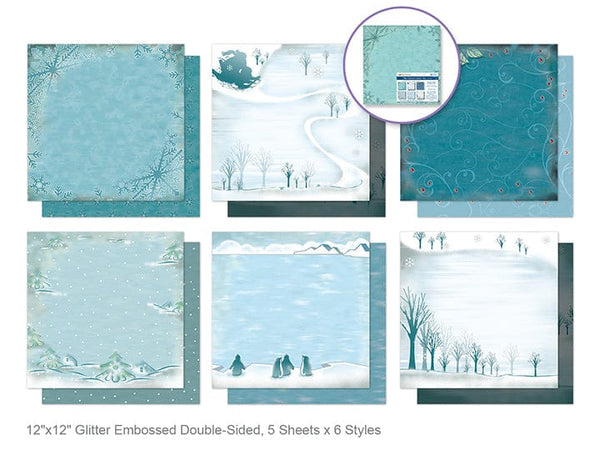 Holiday Cardstock: 12"x12" Glitter Embossed Dble-Sided 5eax6stl A) Winter Wonderland