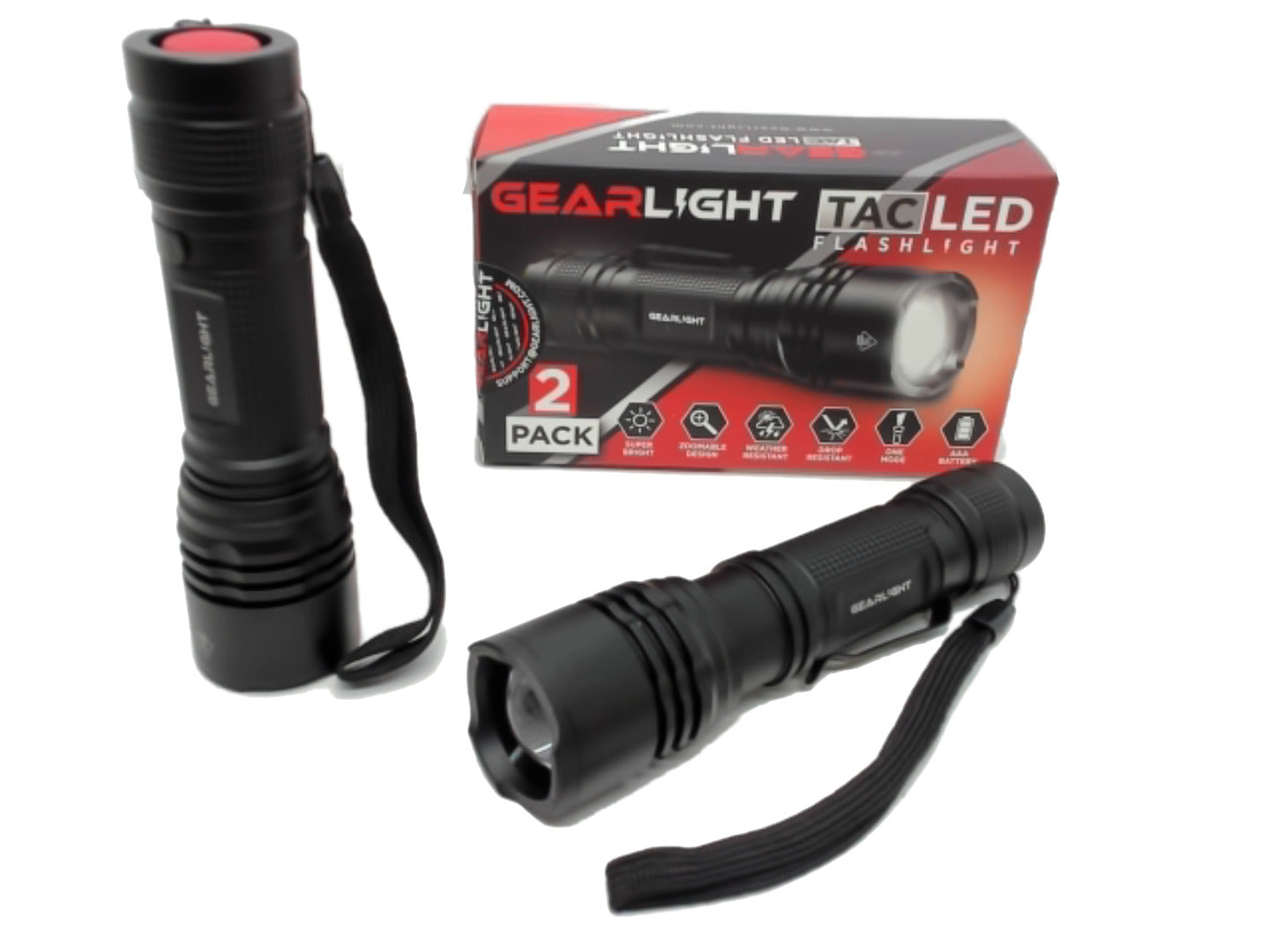 LED tactical flashlight 2 pack with belt clip - Brantford Surplus