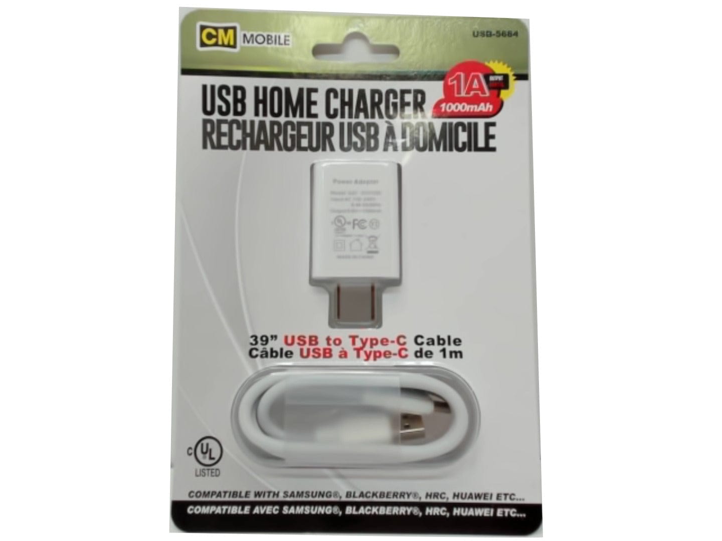 USB wall plug type-c 39 inch cable - Brantford Surplus