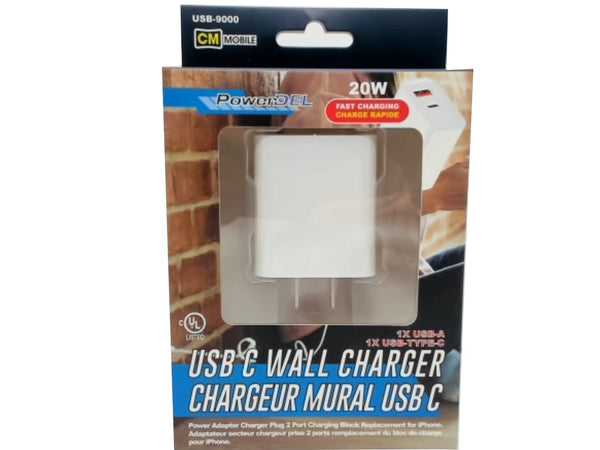 USB Type-C® wall charger 20W 1 USB-A 1 Type-C® port fast charging