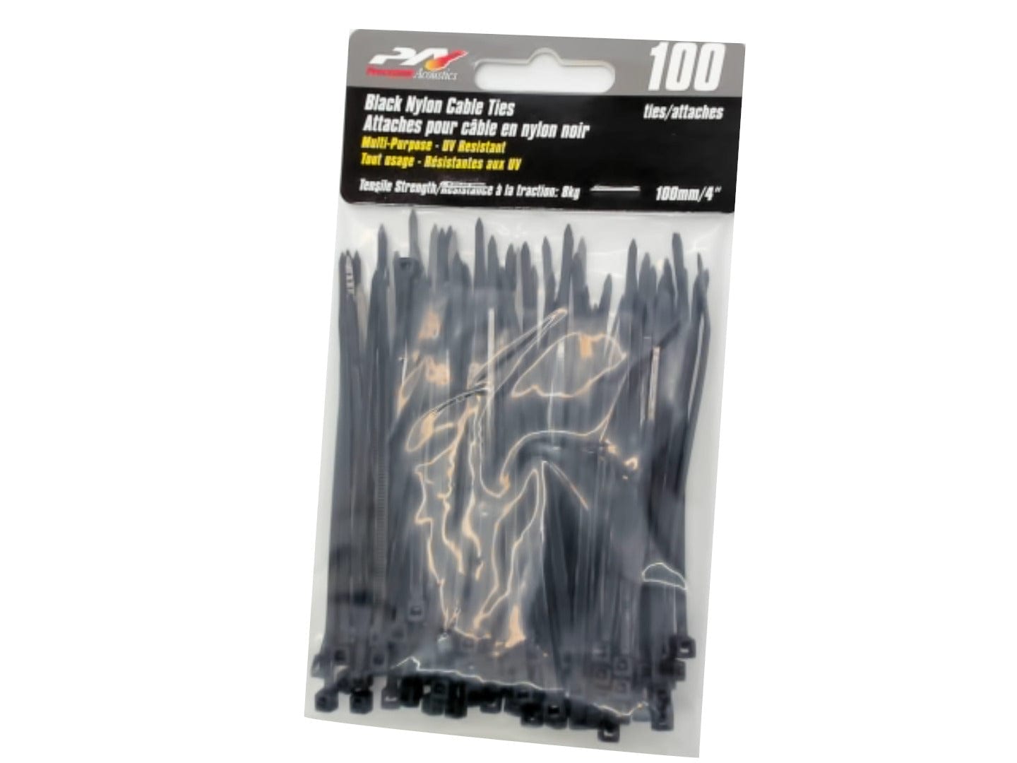 Black nylon cable ties 4 inch 100 pack UV resistant 8kg Precision Acoustics - Brantford Surplus