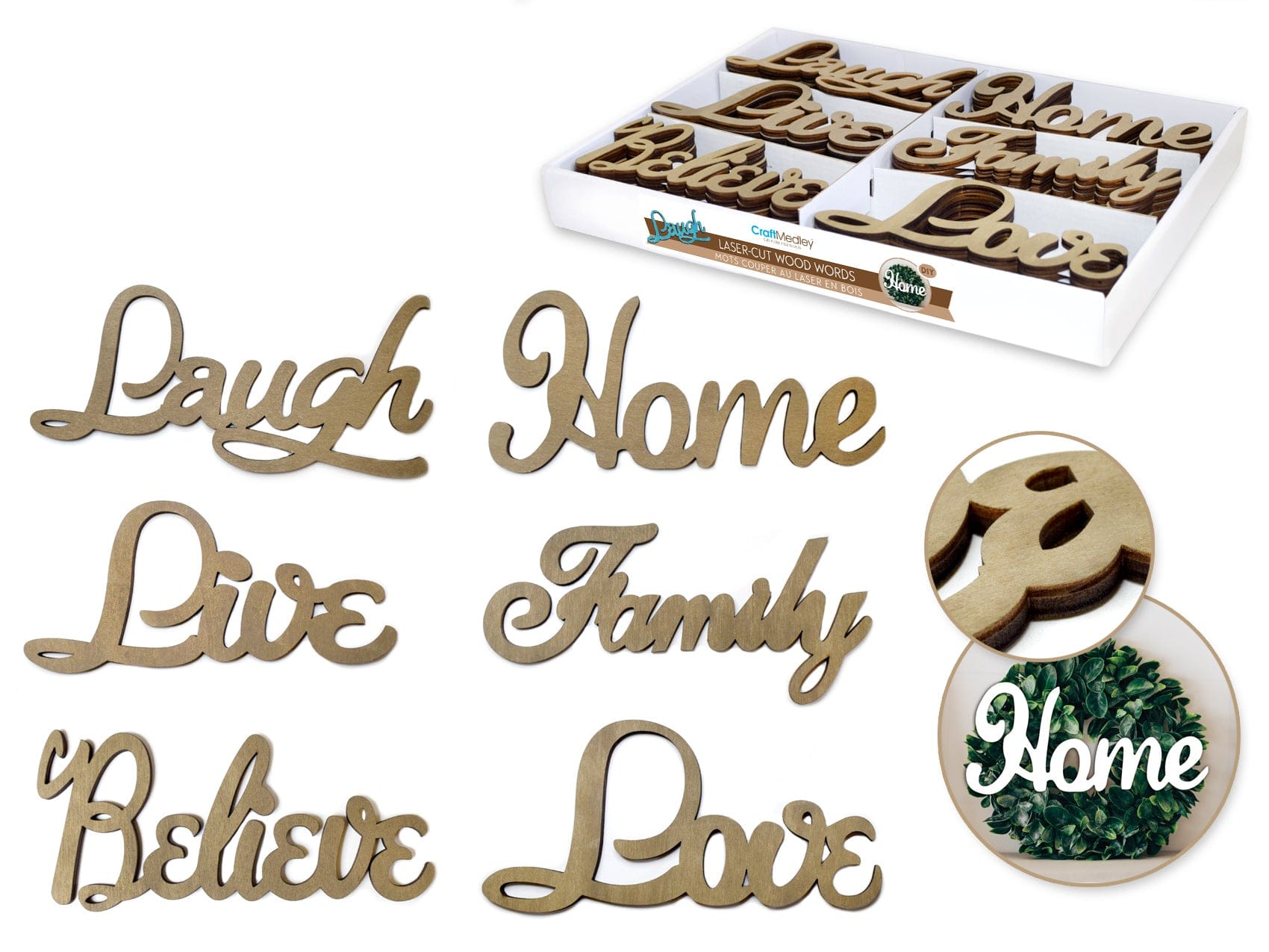 Wood Craft: 17x8cm DIY Laser-Cut Words in PDQ 8eax6styles - Brantford Surplus