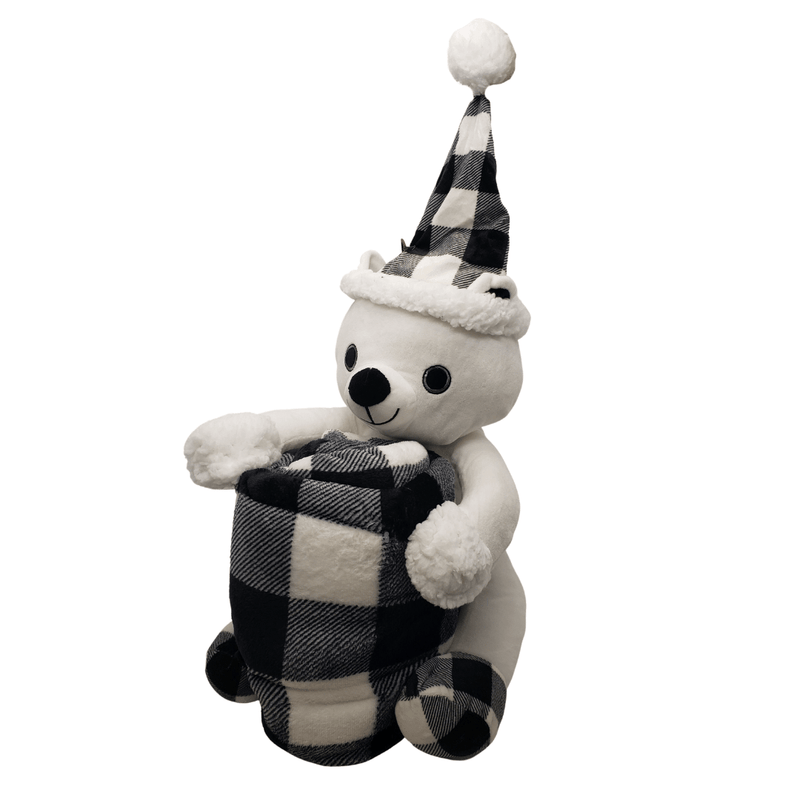 Huggable Plush & Throw Set Tan Bear w/Red Plaid Throw (ENDCAP)