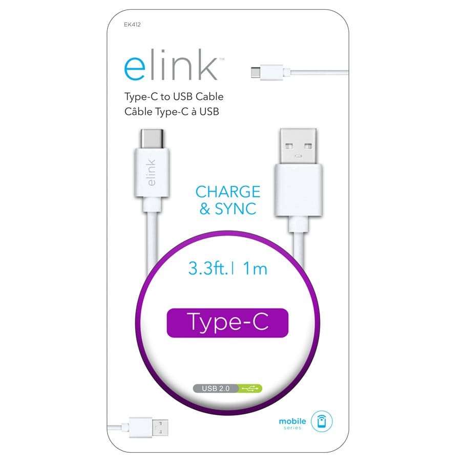 Cable - USB Type - C 3.3ft White - Brantford Surplus