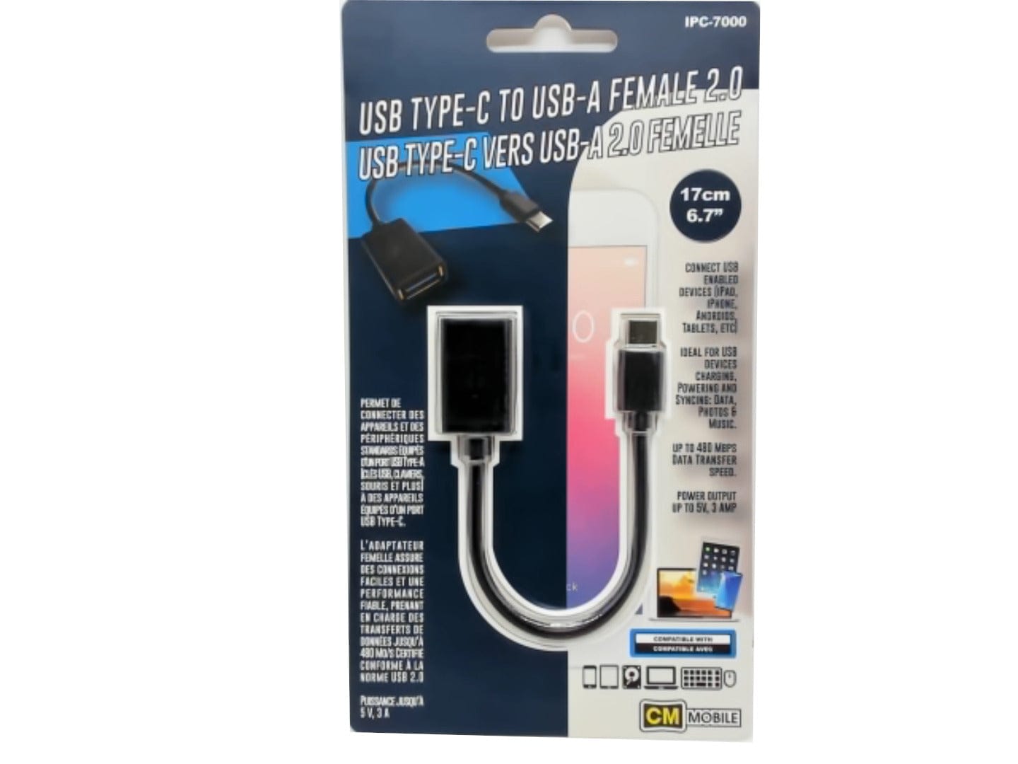 Cable USB Type - C® to USB - A female 2.0 OTG 17cm 6.7 inch - Brantford Surplus