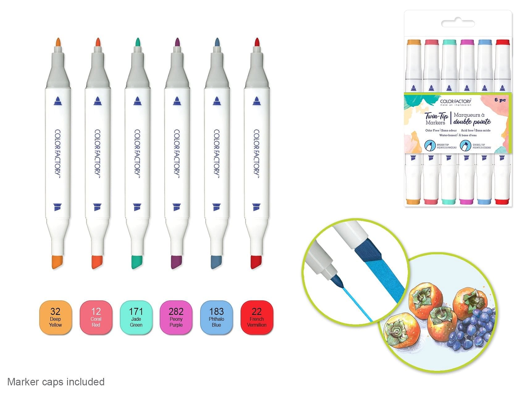 Color Factory: Water - Based Twin Markers Fine+Broad Tips 6pk F) Glamour - Brantford Surplus