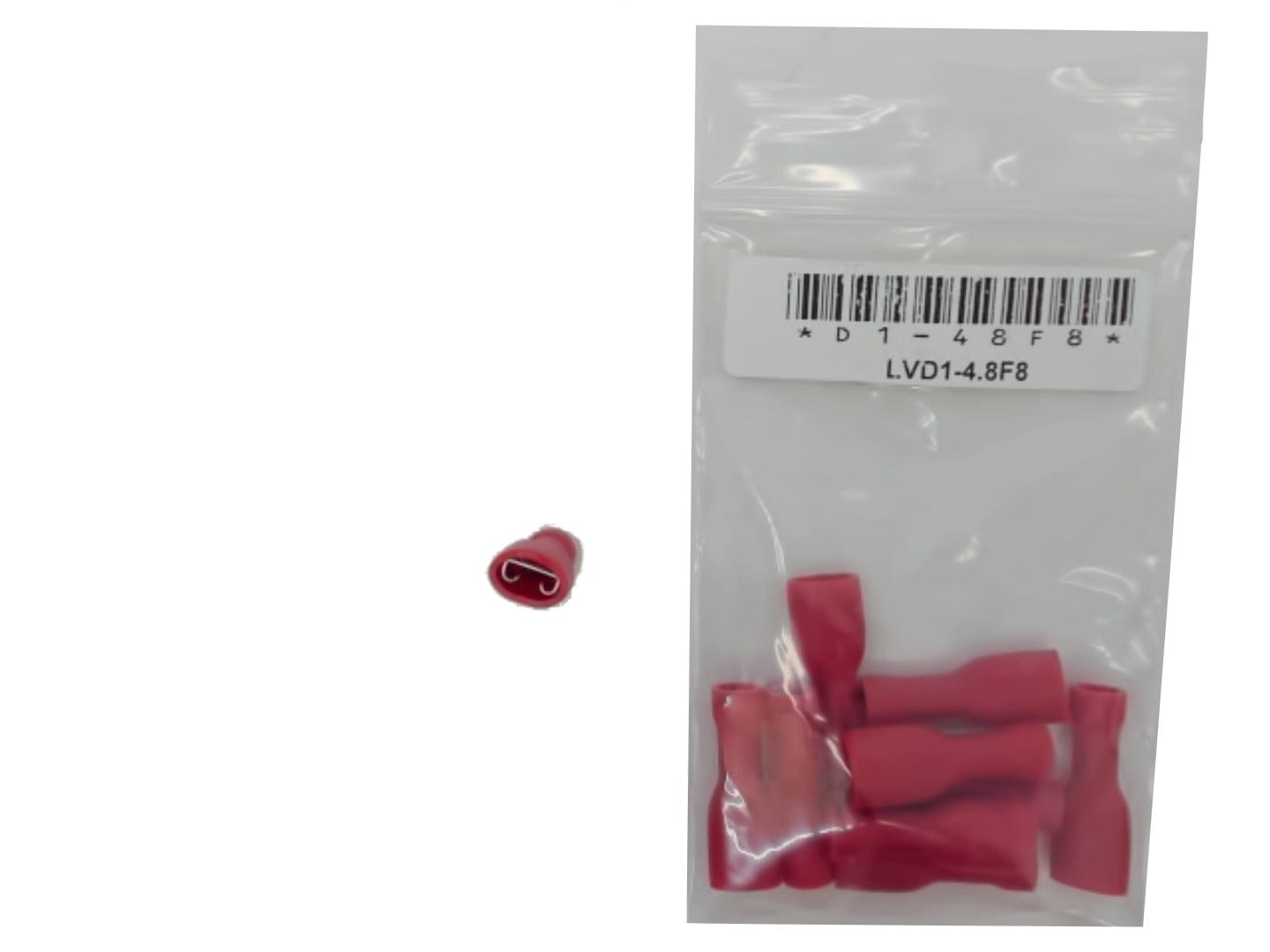 Fully Insulated Female Disconnect Crimp Terminal Stud Size: 0.8 X 4.75 / 0.032 X 0.187 - Red Bag of 10 - Brantford Surplus