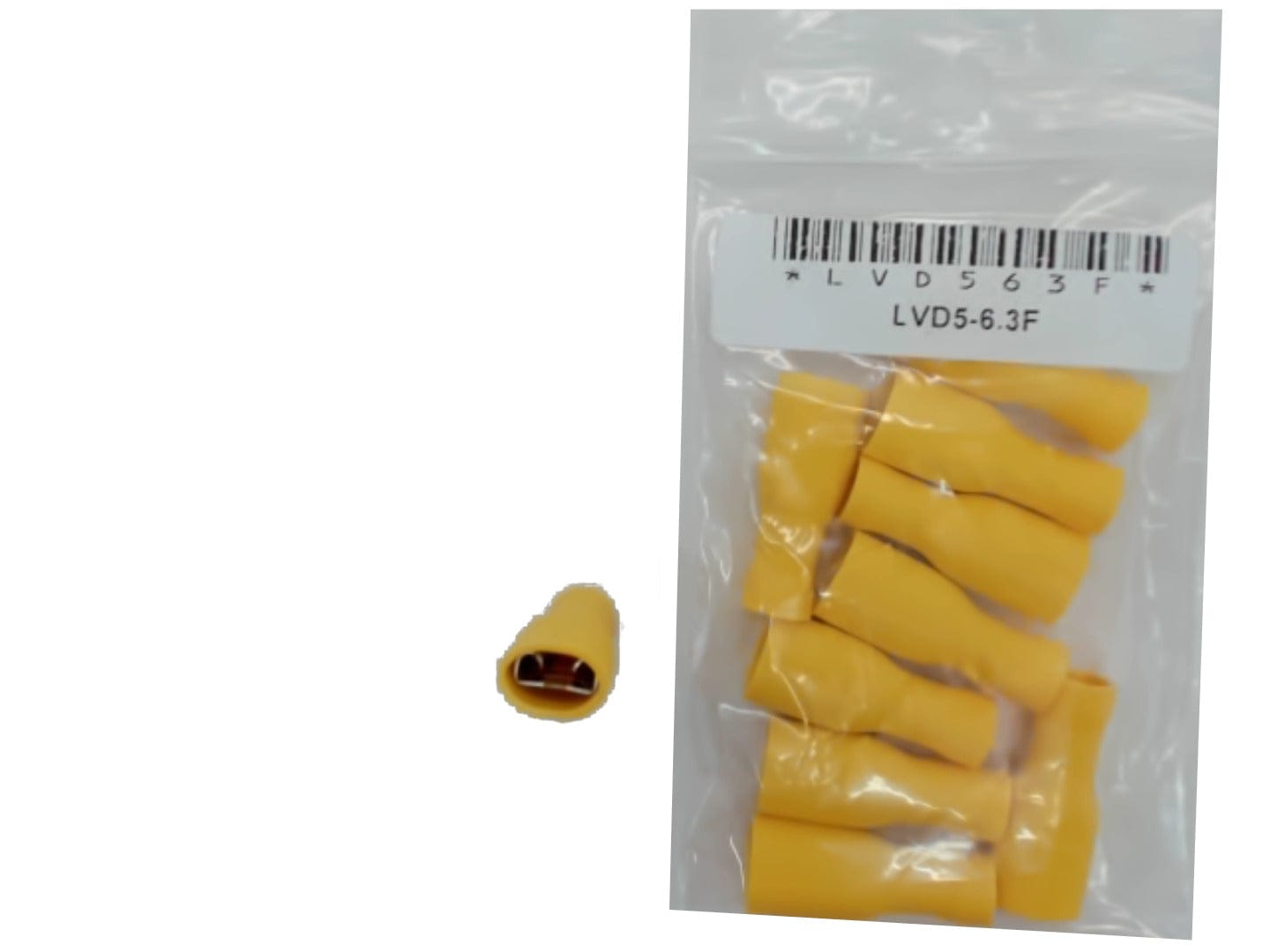 Fully Insulated Female Disconnect Crimp Terminal Stud Size: 0.8 X 6.35 / 0.032 X 0.250 - Yellow bag 10 - Brantford Surplus