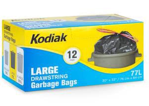 KODIAK REG BLACK DRAWSTRING GARB BAG 760x840MM 12/ROLL - Brantford Surplus
