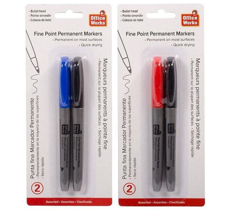 2-pc Fine Permanent Markers     Blue/Black or Red/Black