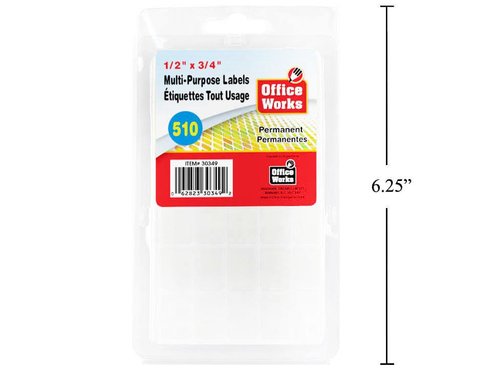 Multi - Purpose Label, 510 - pc 1/2x3/4 inch Office Works - Brantford Surplus