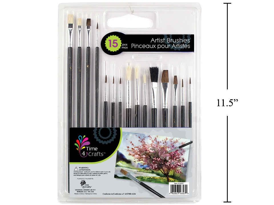 Time 4 Crafts 15 - pc Artist Brushes - Brantford Surplus